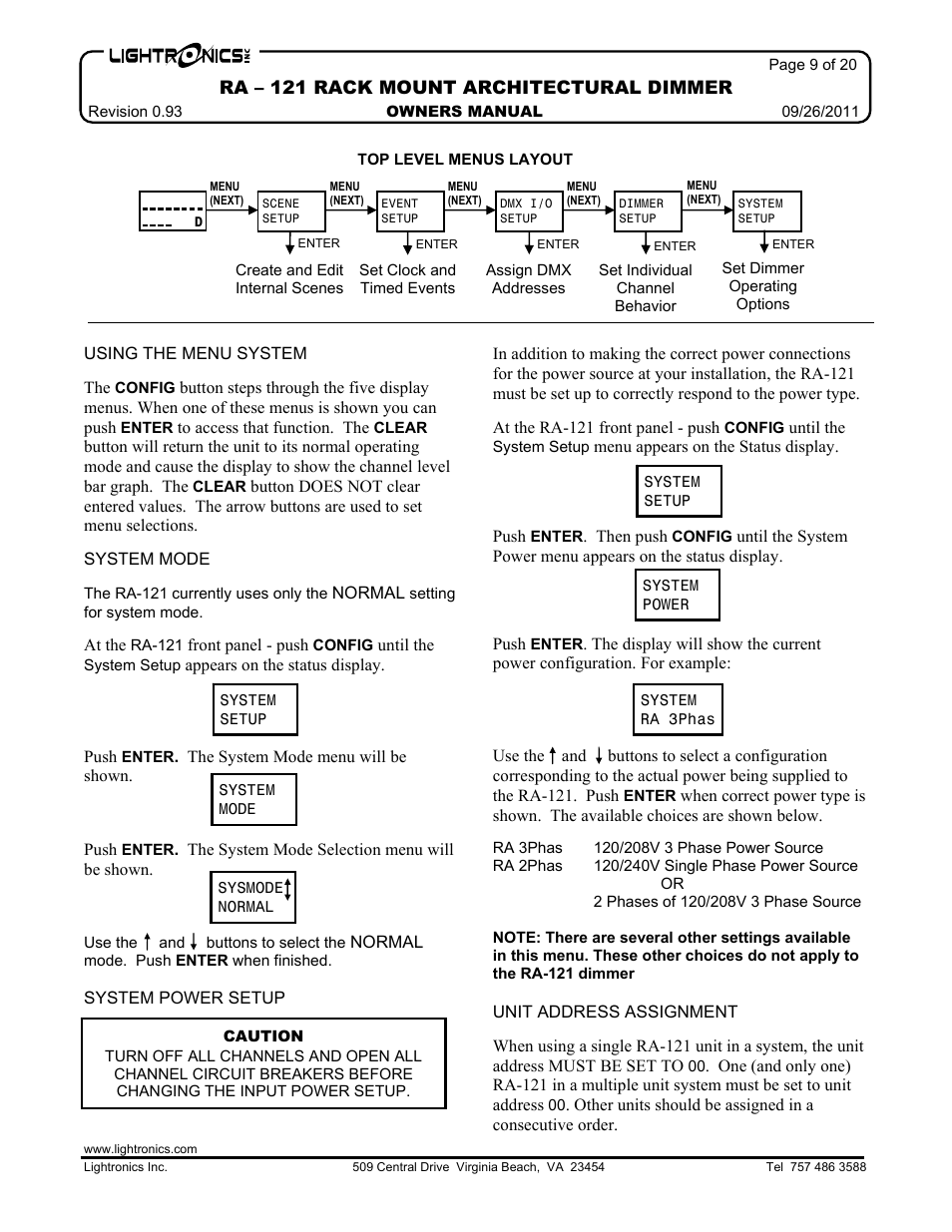 Lightronics RA121 User Manual | Page 9 / 20