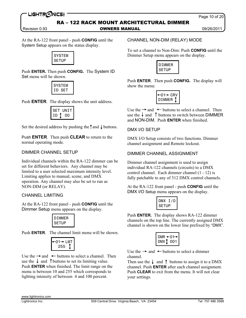 Lightronics RA122 User Manual | Page 10 / 20