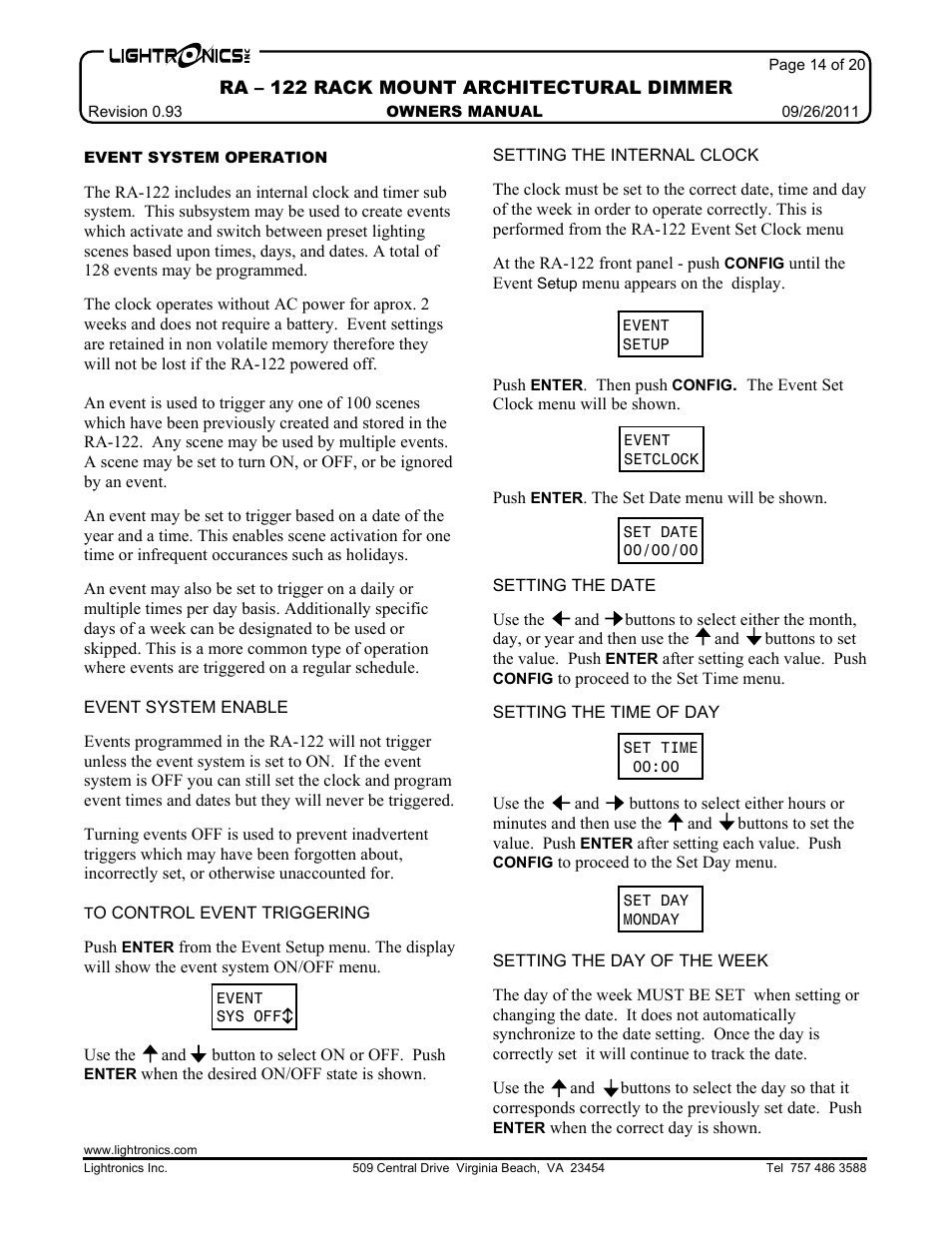 Lightronics RA122 User Manual | Page 14 / 20