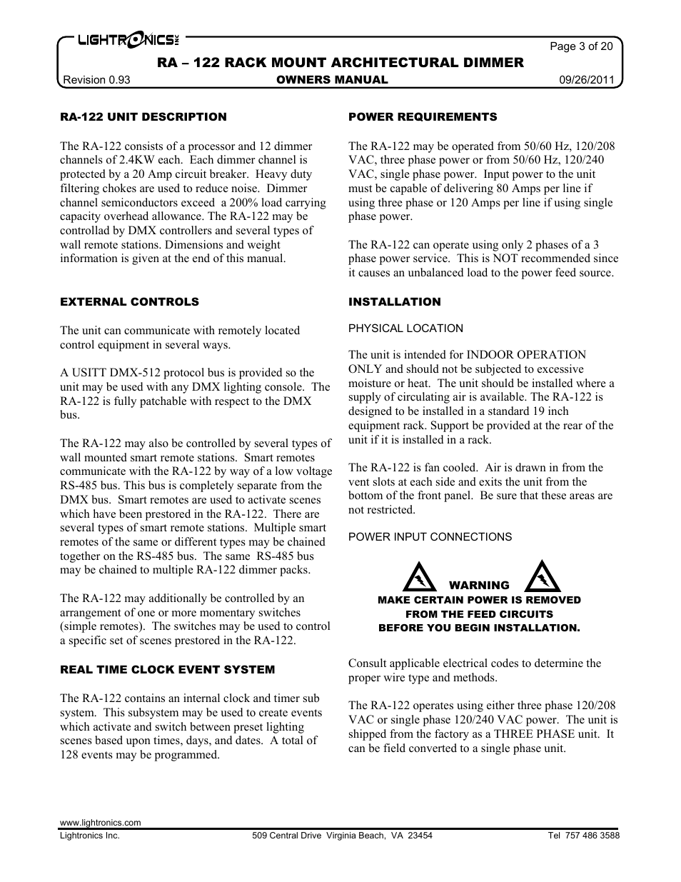 Lightronics RA122 User Manual | Page 3 / 20