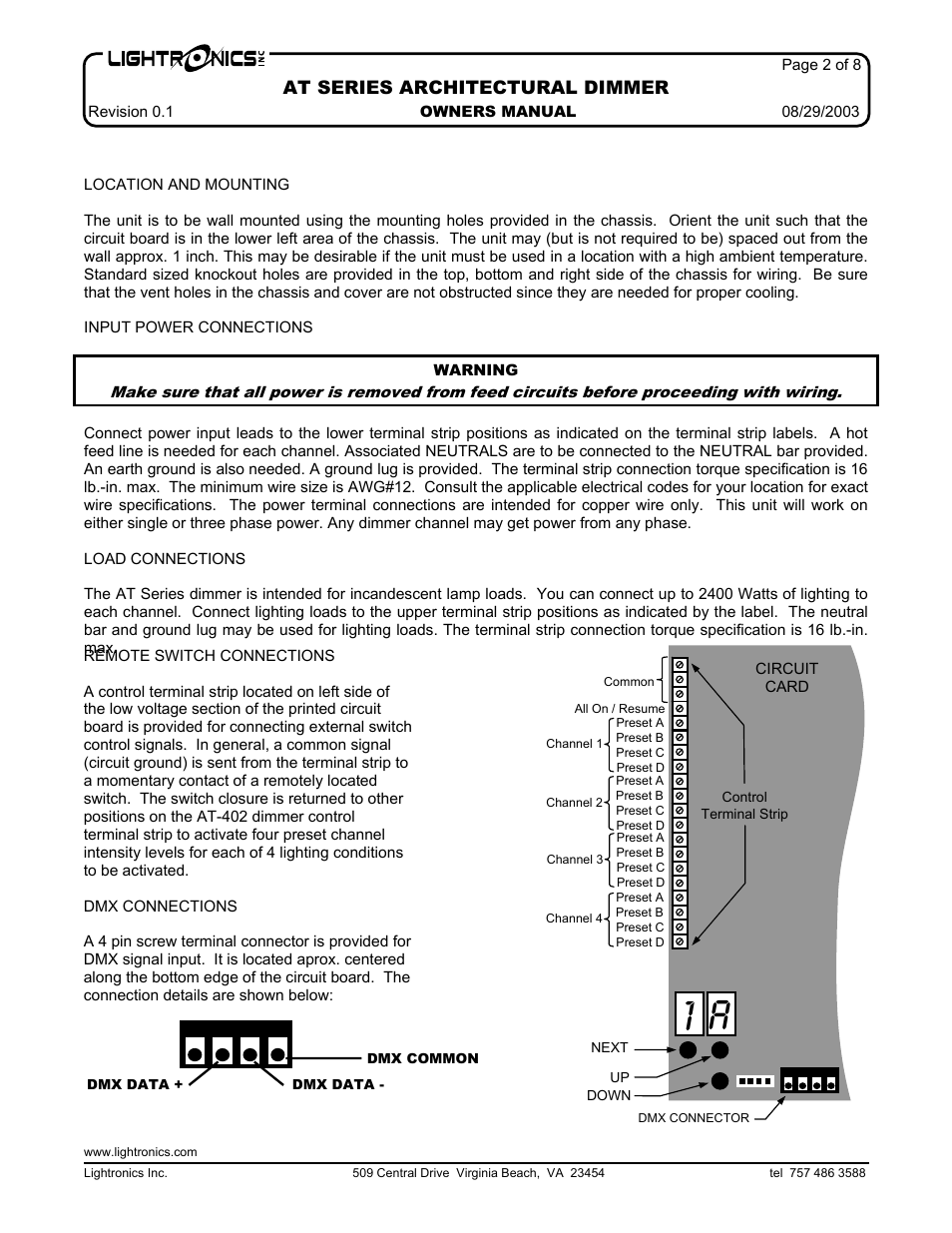 Lightronics AT402 User Manual | Page 2 / 8