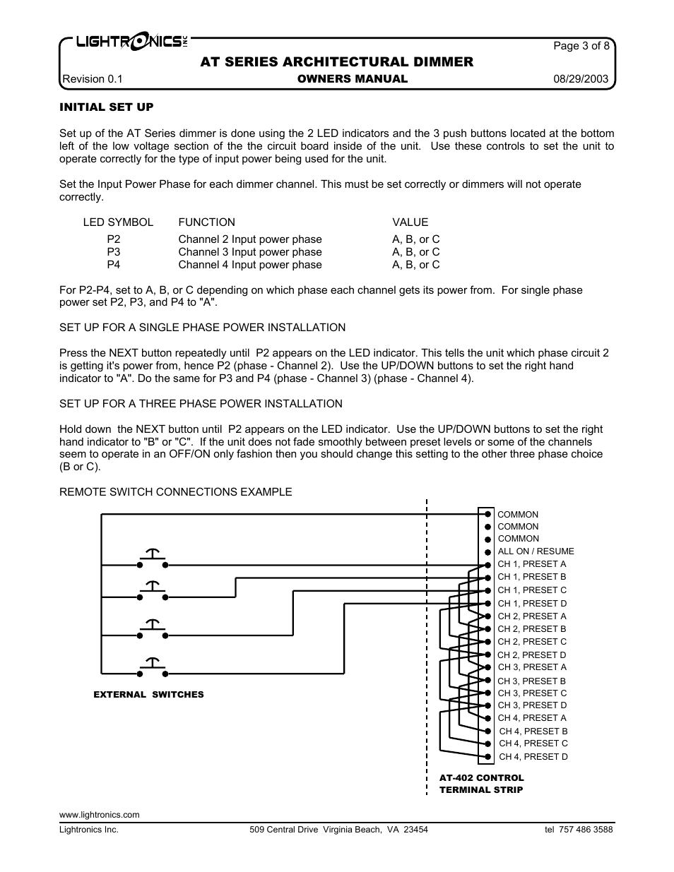 At series architectural dimmer | Lightronics AT402 User Manual | Page 3 / 8