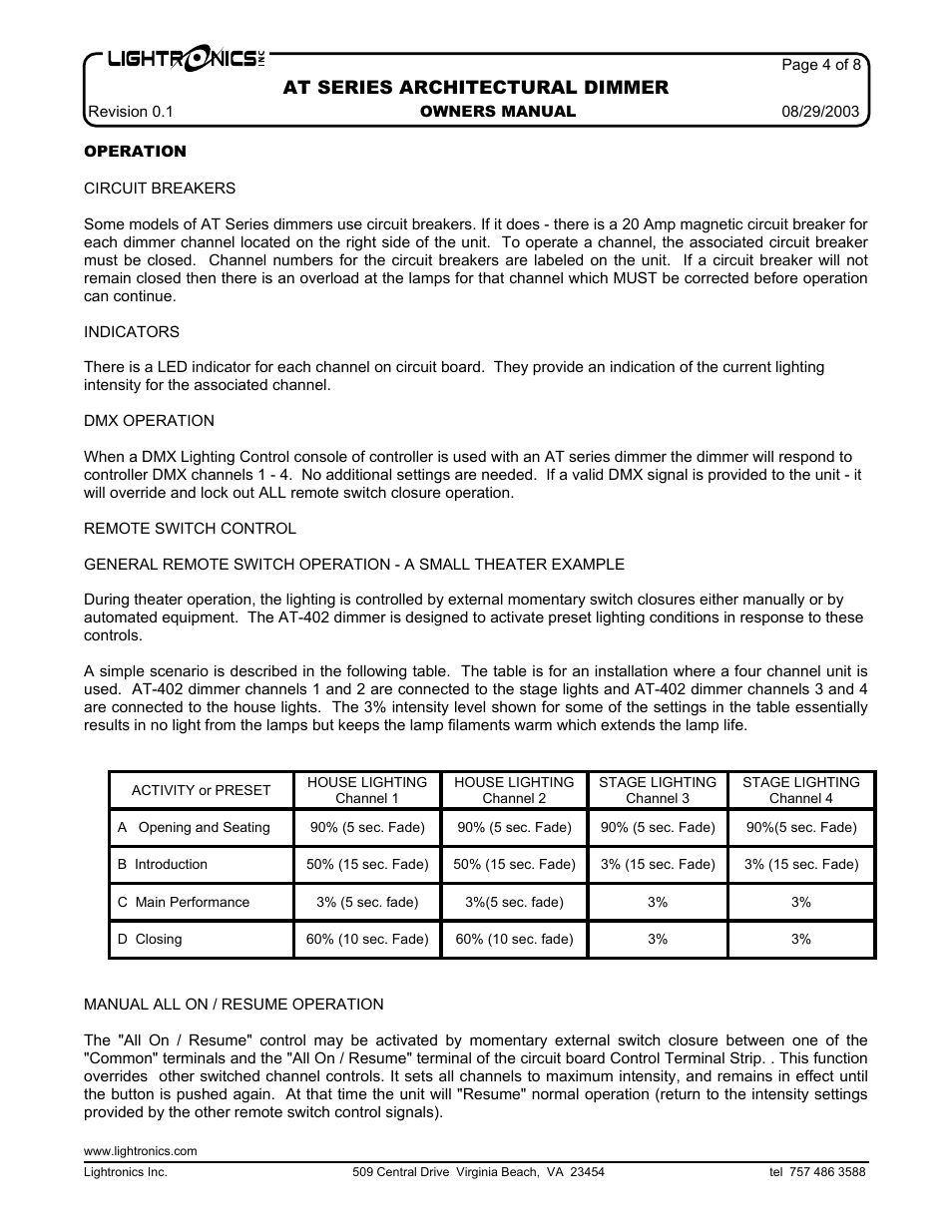At series architectural dimmer | Lightronics AT402 User Manual | Page 4 / 8