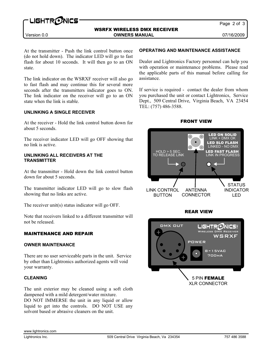 Wsrxf | Lightronics WSRXF User Manual | Page 2 / 4