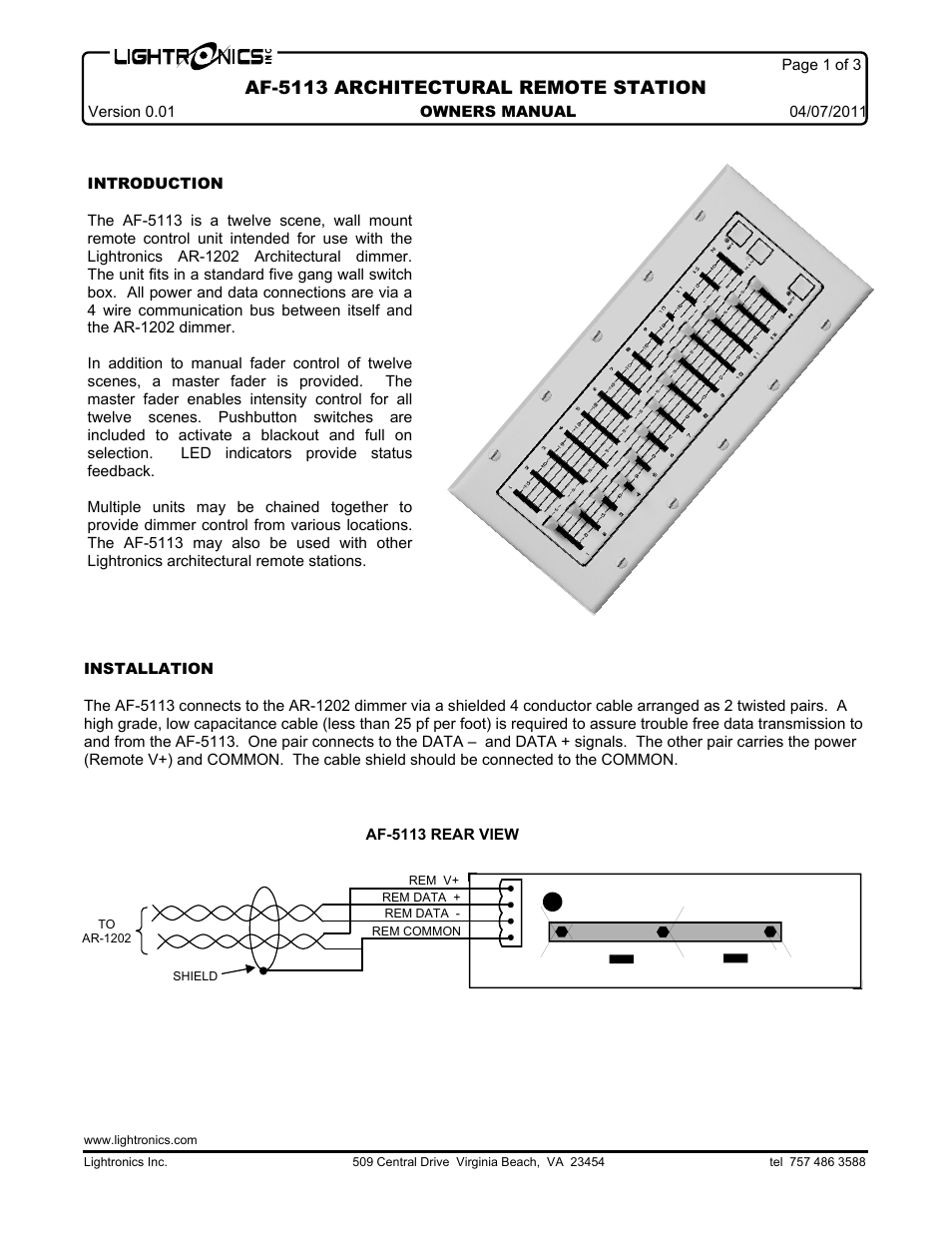 Lightronics AF5113 User Manual | 4 pages