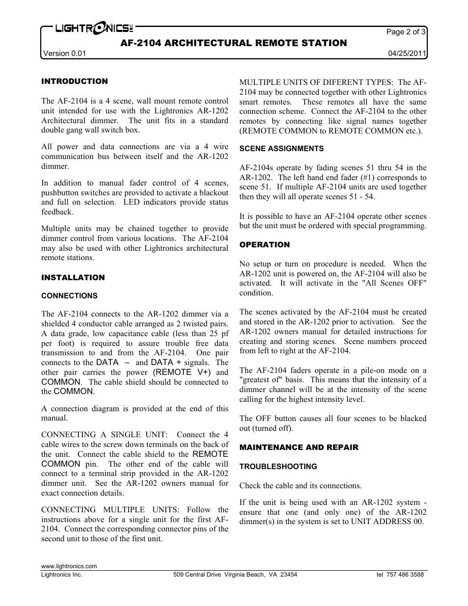Lightronics AF2104 User Manual | Page 2 / 4