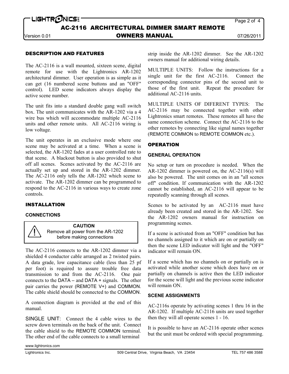 Lightronics AC2116 User Manual | Page 2 / 4