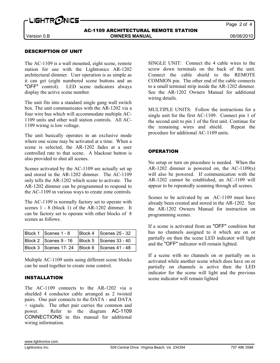 Lightronics AC1109 User Manual | Page 2 / 4