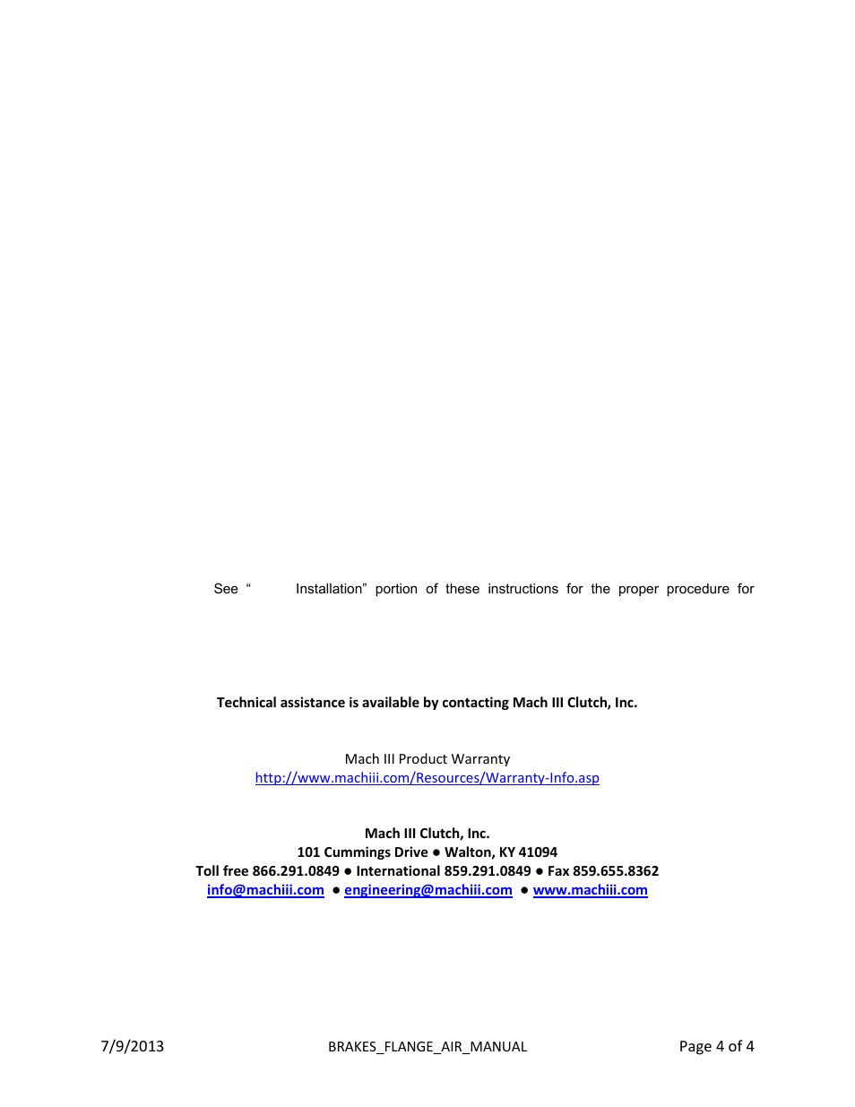 Mach III Clutch BAF2K-STH & BAF2K-STL User Manual | Page 4 / 4