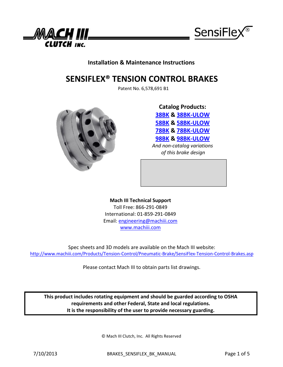 Mach III Clutch 98BK & 98BK-ULOW User Manual | 5 pages