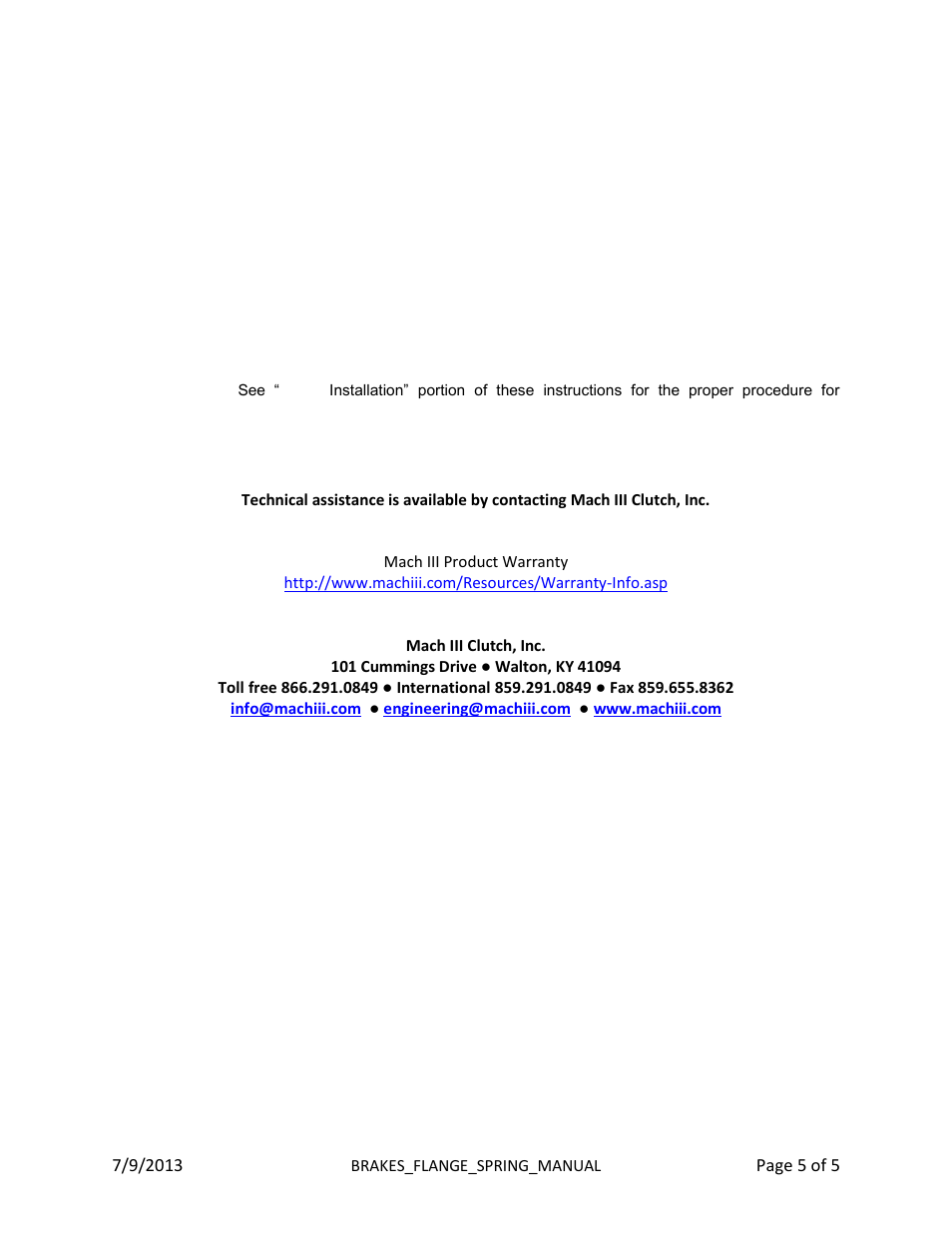 Mach III Clutch DAF3K-STH & DAF3K-STL User Manual | Page 5 / 5