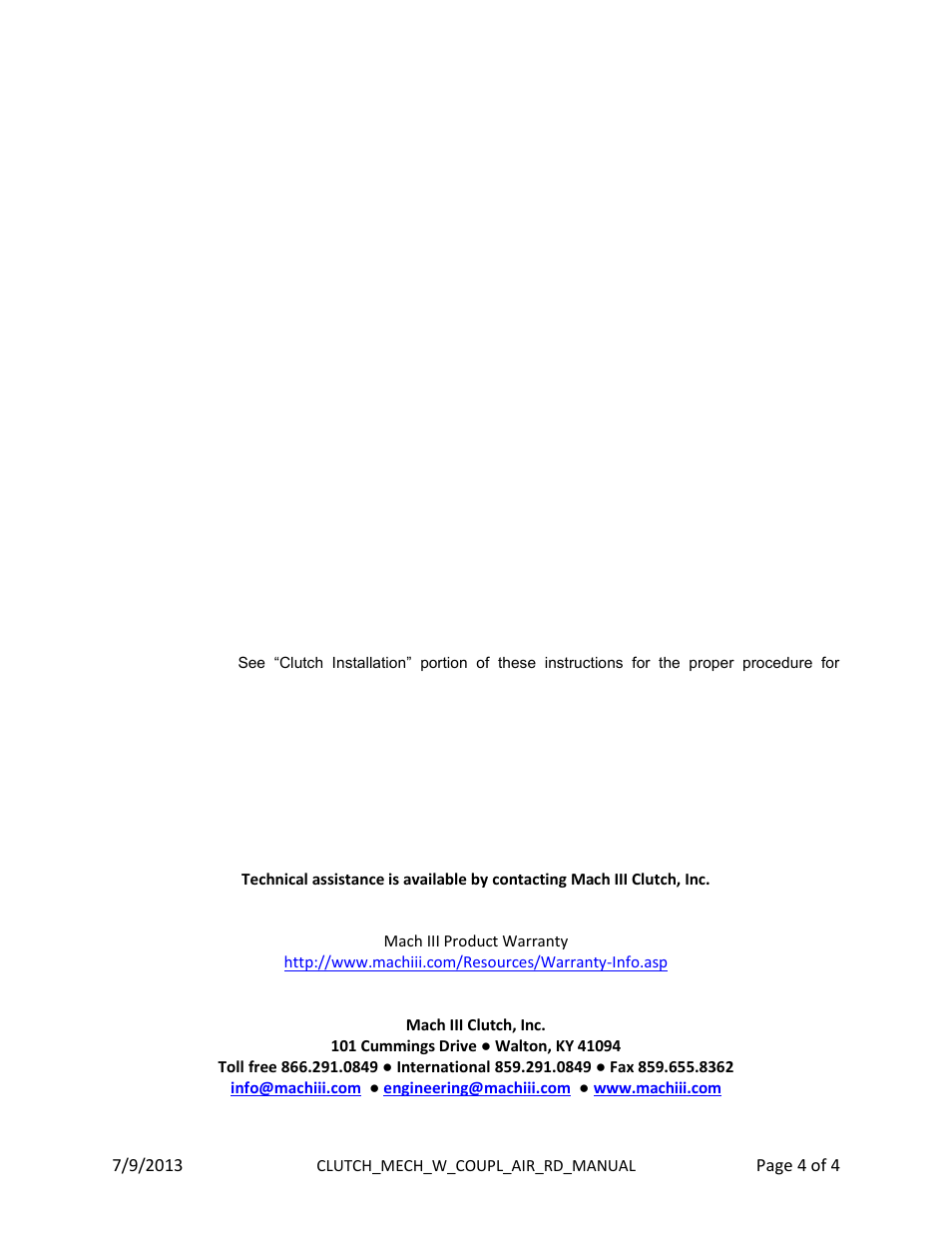 Mach III Clutch M6G2G-STH & M6G2G-STL User Manual | Page 4 / 4