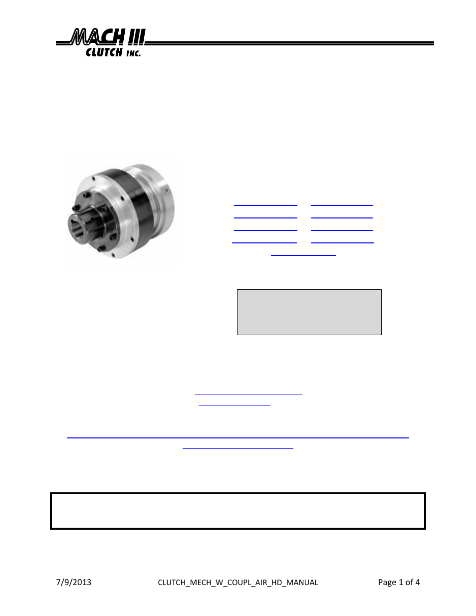 Mach III Clutch MBG2K-STH User Manual | 4 pages