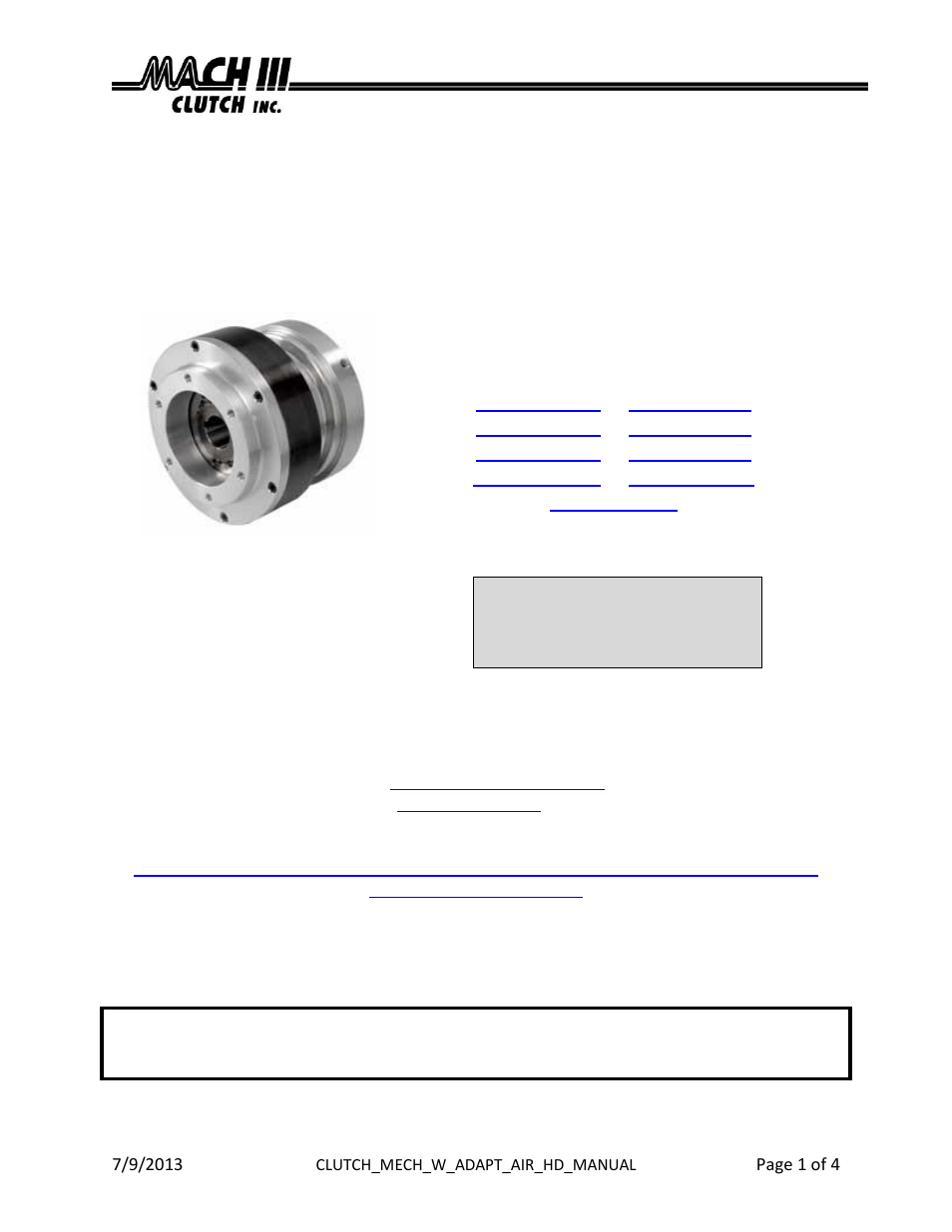 Mach III Clutch MBR2K-STH User Manual | 4 pages