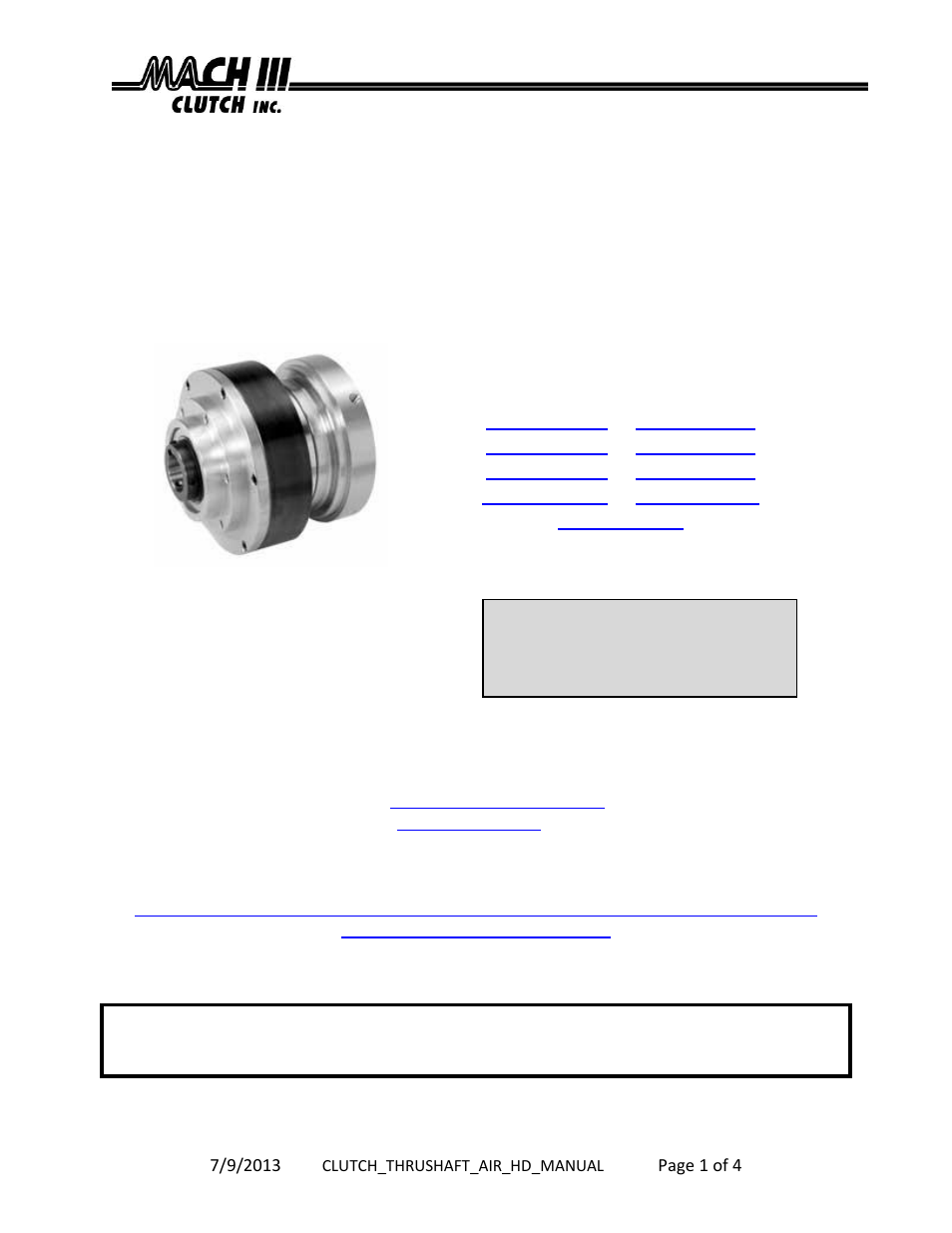 Mach III Clutch CBA2K-STH User Manual | 4 pages
