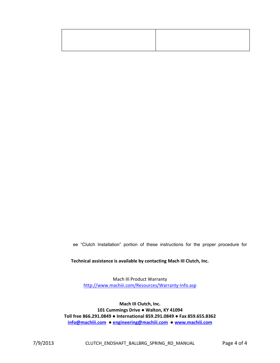 Mach III Clutch E6D3G-STH User Manual | Page 4 / 4