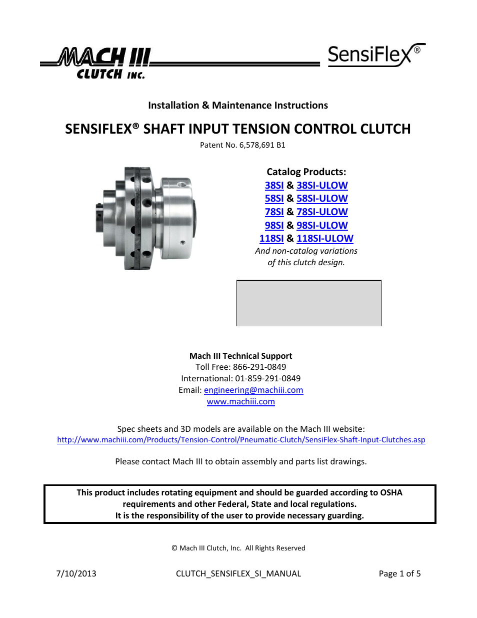 Mach III Clutch 118SI & 118SI-ULOW User Manual | 5 pages