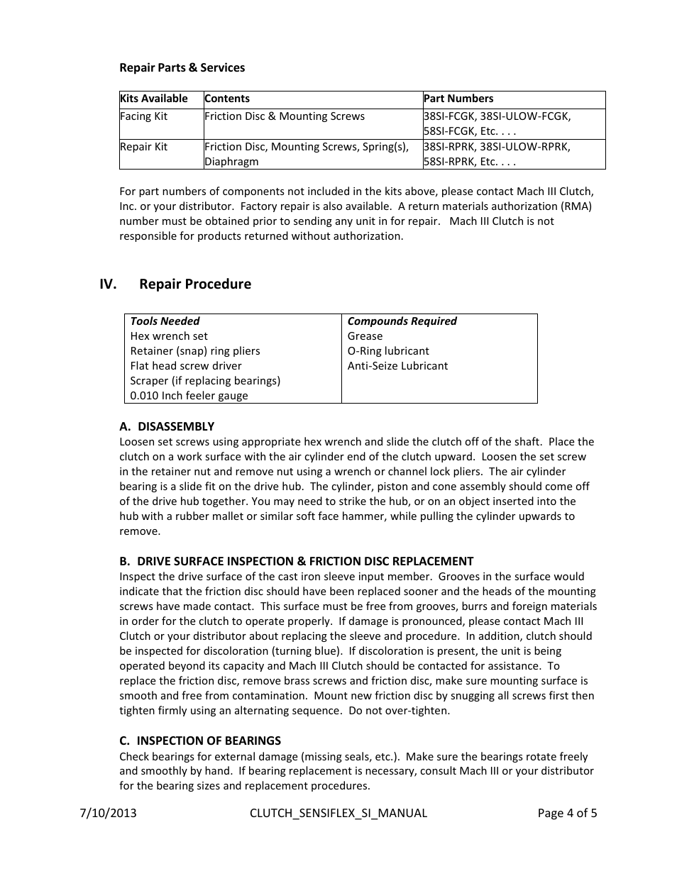 Mach III Clutch 118SI & 118SI-ULOW User Manual | Page 4 / 5