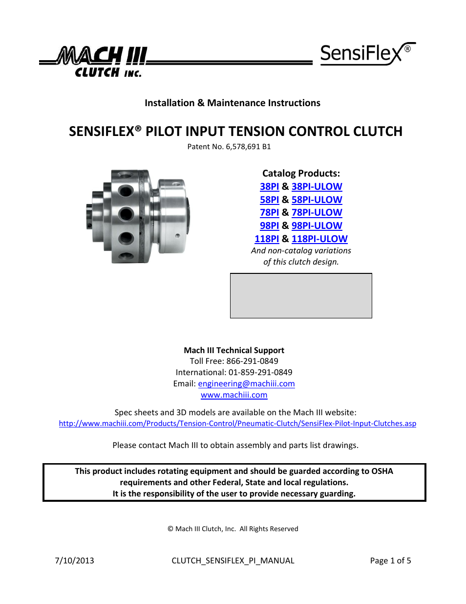 Mach III Clutch 118PI & 118PI-ULOW User Manual | 5 pages