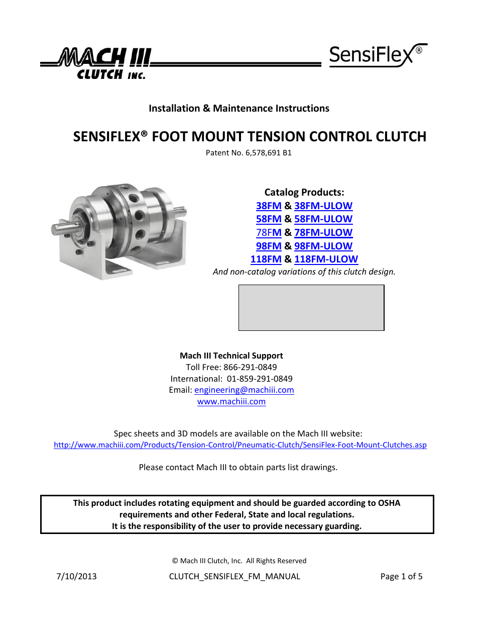 Mach III Clutch 118FM & 118FM-ULOW User Manual | 5 pages
