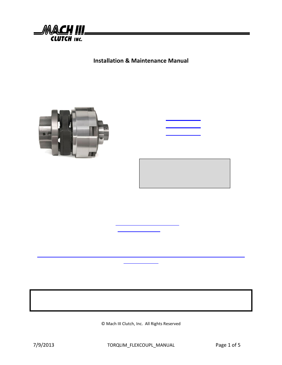 Mach III Clutch T6H1G-STL, T6H1H-STL, T6H2H-STL User Manual | 5 pages