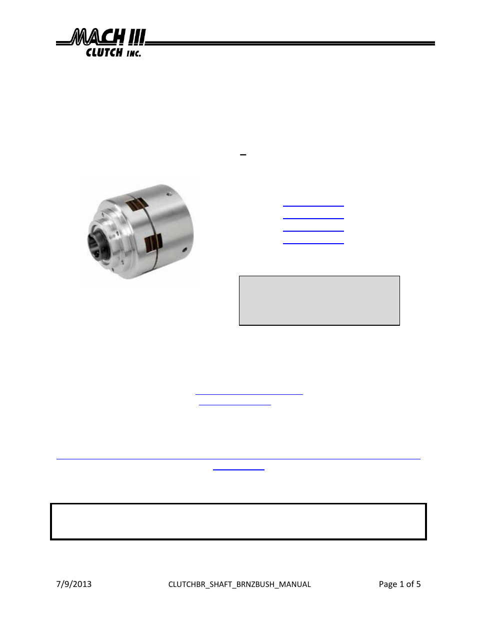 Mach III Clutch X6B2G-STH User Manual | 5 pages