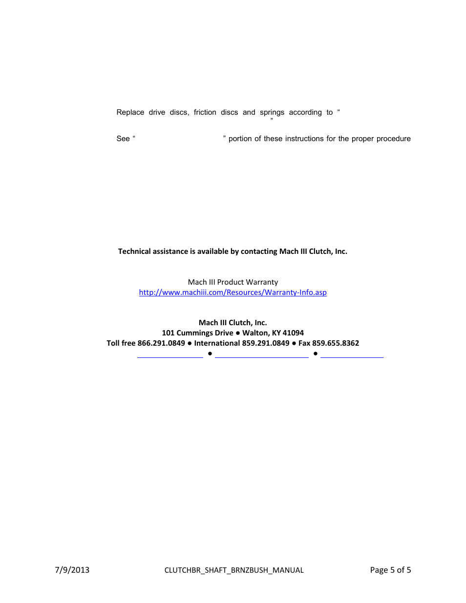 Mach III Clutch X6B2G-STH User Manual | Page 5 / 5