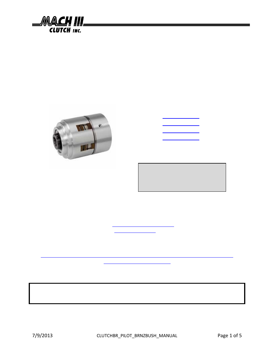 Mach III Clutch W6B2G-STH User Manual | 5 pages