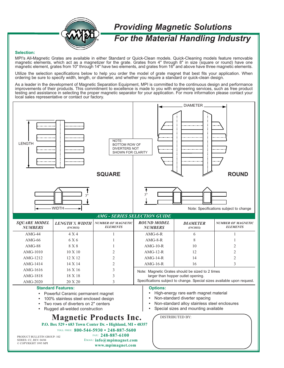 Square round | Magnetic Products AMG Series All User Manual | Page 2 / 2