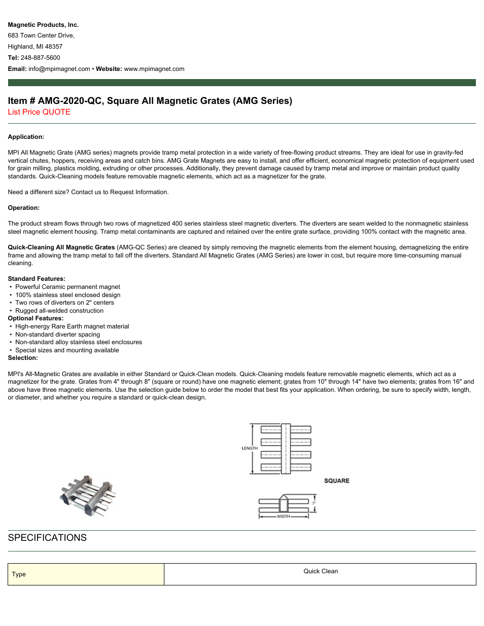 Magnetic Products AMG-2020-QC User Manual | 2 pages