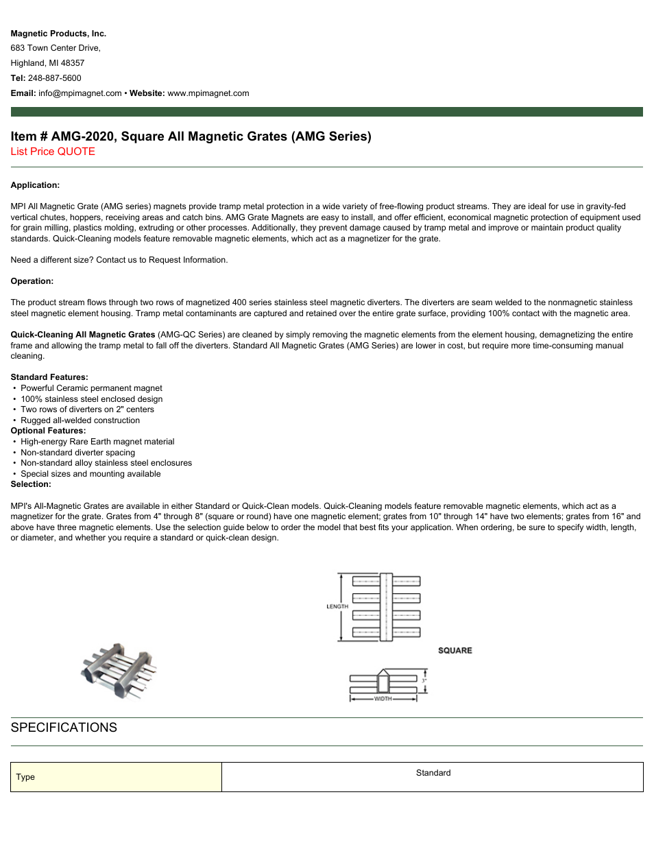 Magnetic Products AMG-2020 User Manual | 2 pages