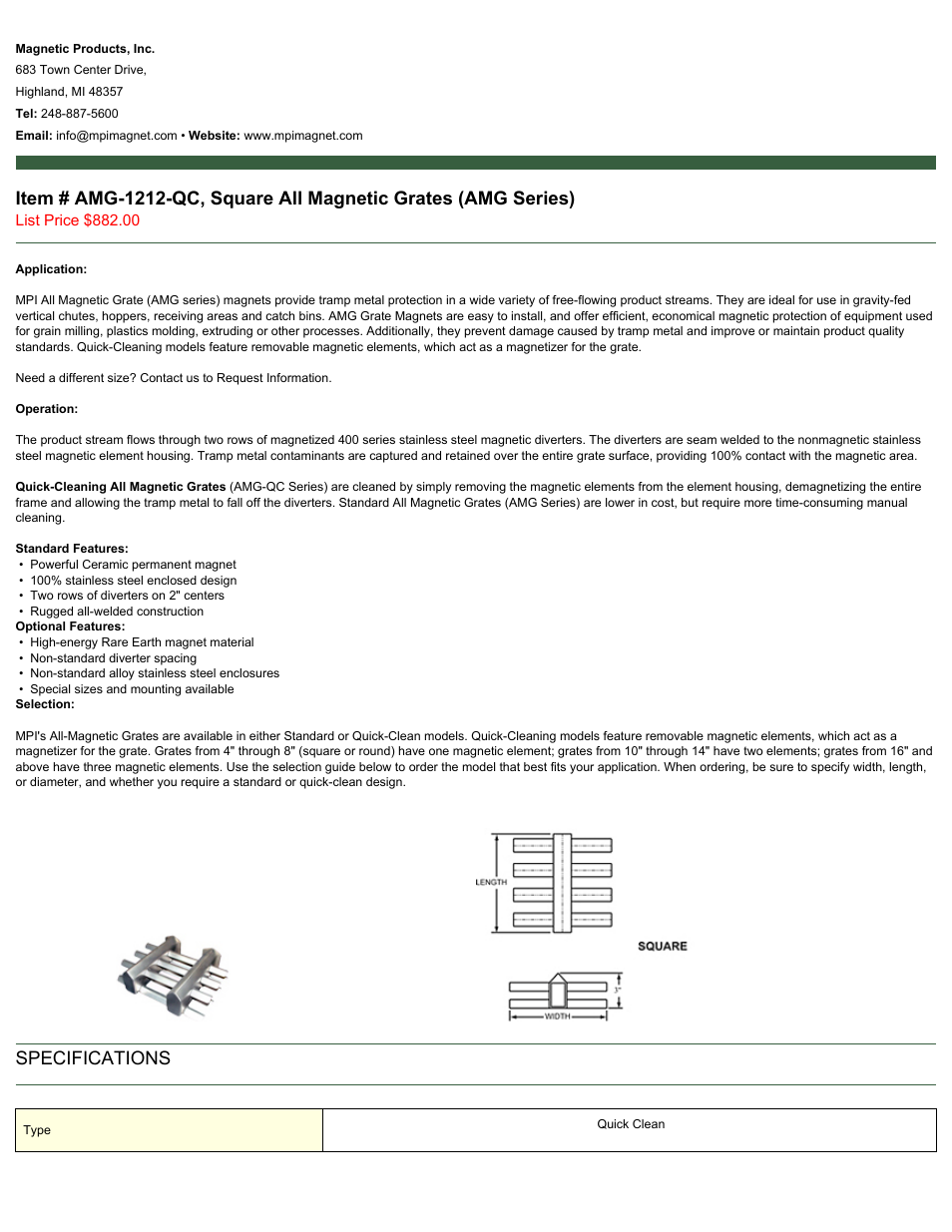 Magnetic Products AMG-1212-QC User Manual | 2 pages