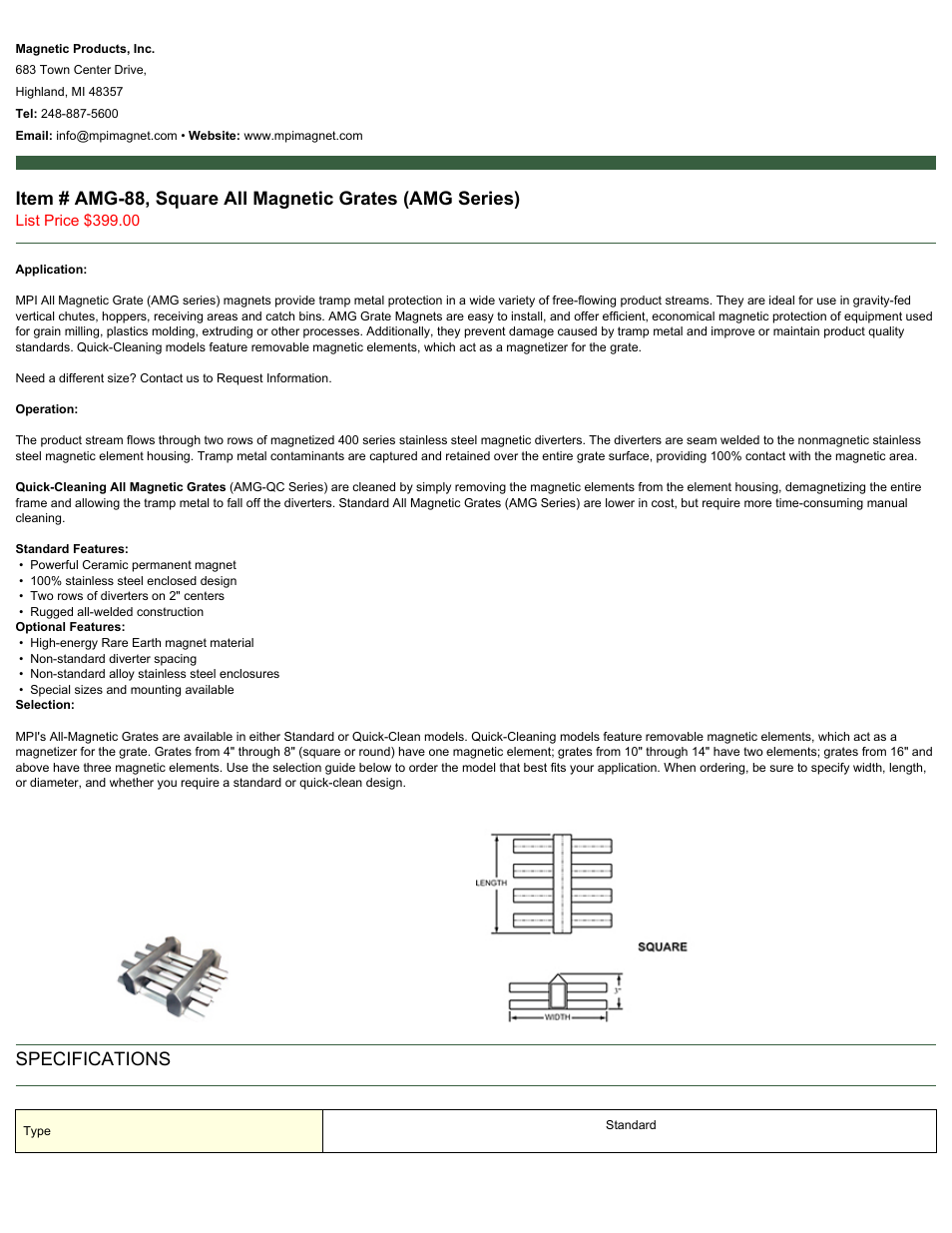 Magnetic Products AMG-88 User Manual | 2 pages