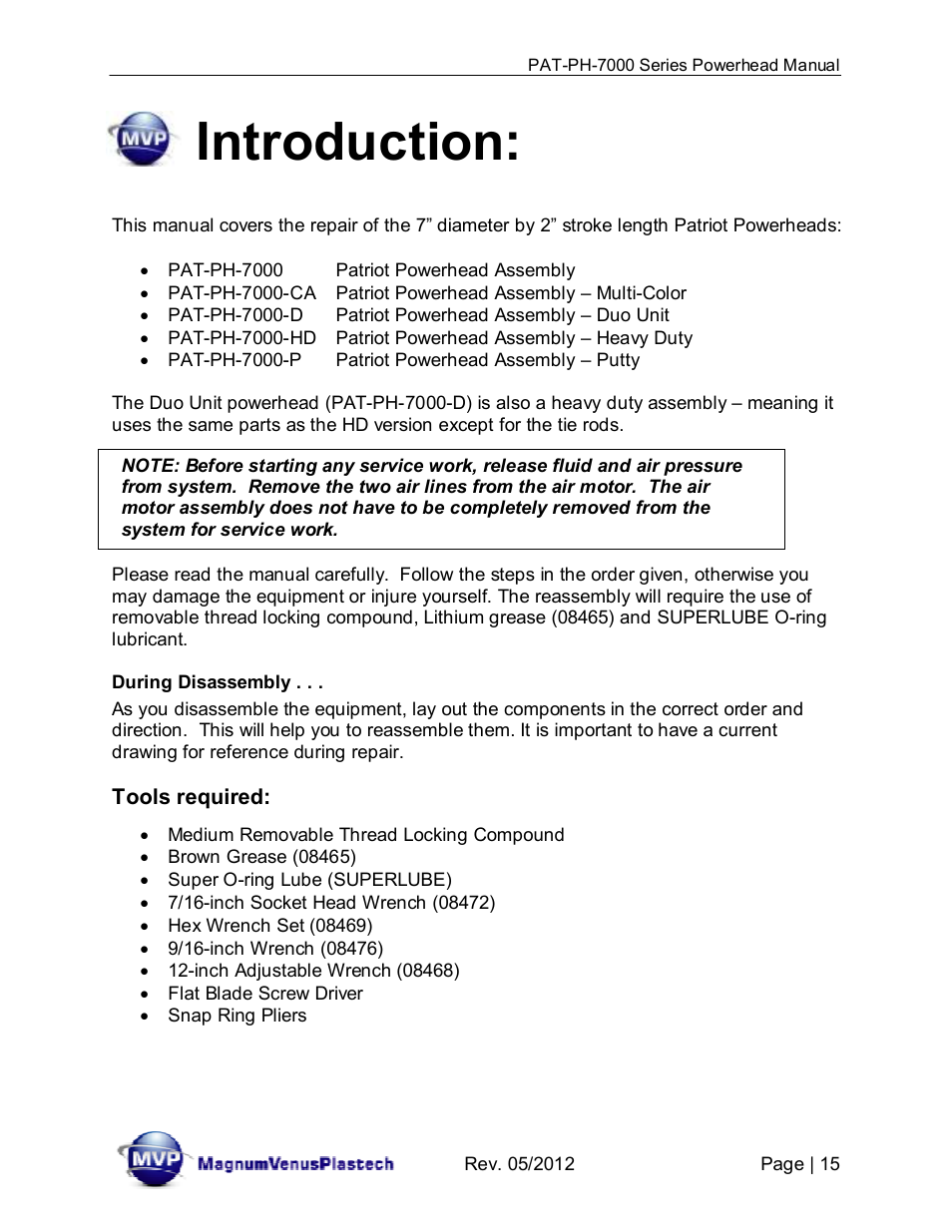 Introduction | Magnum Venus Plastech PATRIOT 7 PAT-PH-7000 Series User Manual | Page 15 / 48