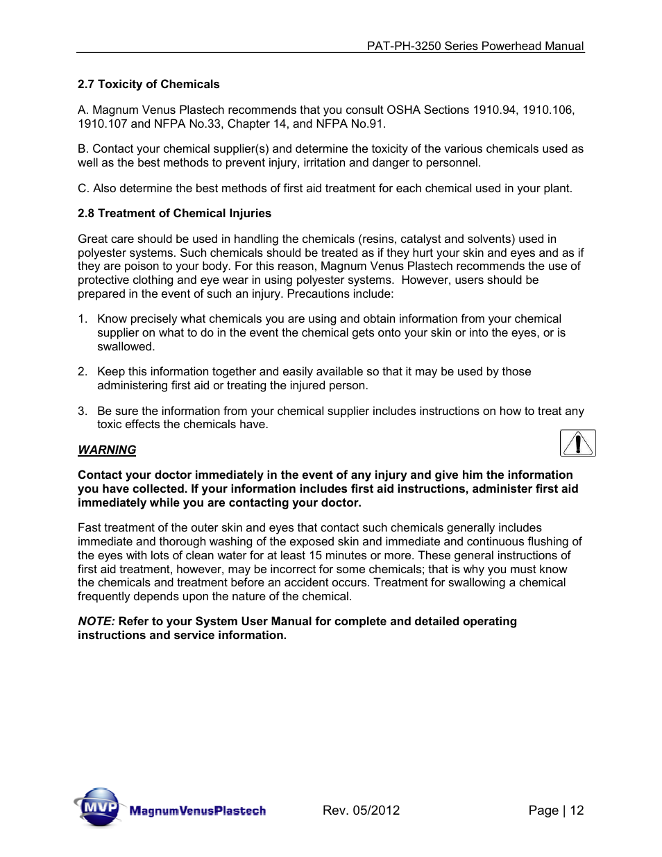 Magnum Venus Plastech PATRIOT 3-1_4 PAT-PH-3250 Series User Manual | Page 12 / 36