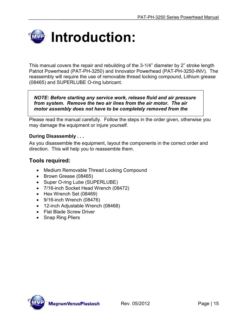 Introduction | Magnum Venus Plastech PATRIOT 3-1_4 PAT-PH-3250 Series User Manual | Page 15 / 36