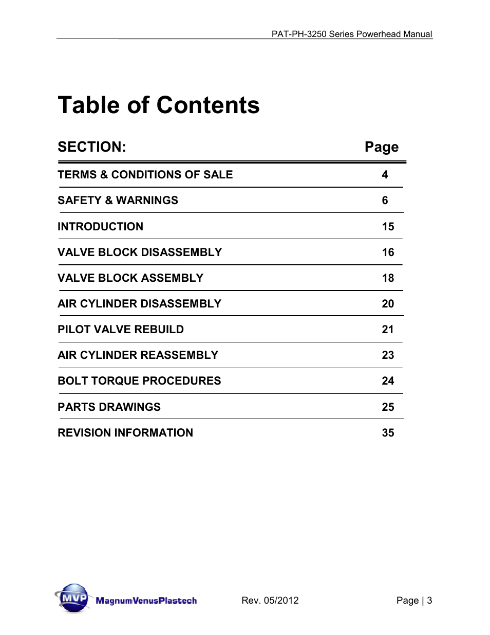 Magnum Venus Plastech PATRIOT 3-1_4 PAT-PH-3250 Series User Manual | Page 3 / 36