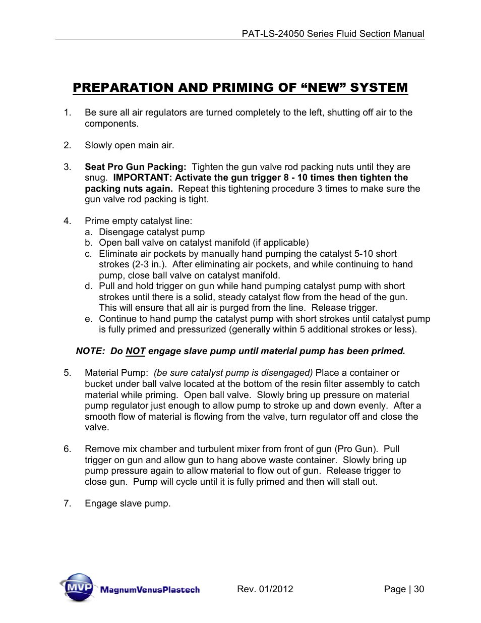 Preparation and priming of “new” system | Magnum Venus Plastech PATRIOT 1-3_4 PAT-LS-24050 User Manual | Page 30 / 60