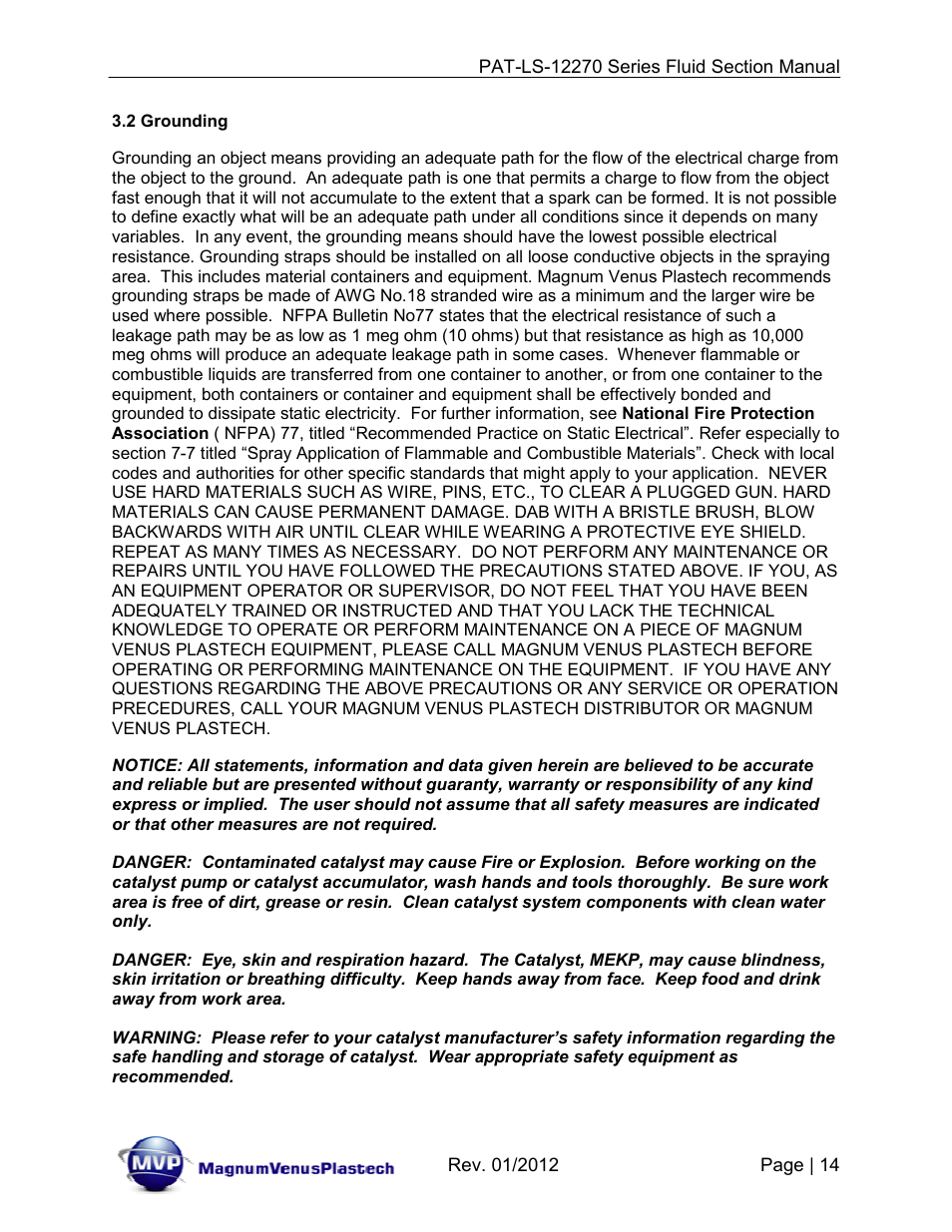 Magnum Venus Plastech PATRIOT 1-1_4 PAT-LS-12270 User Manual | Page 14 / 66