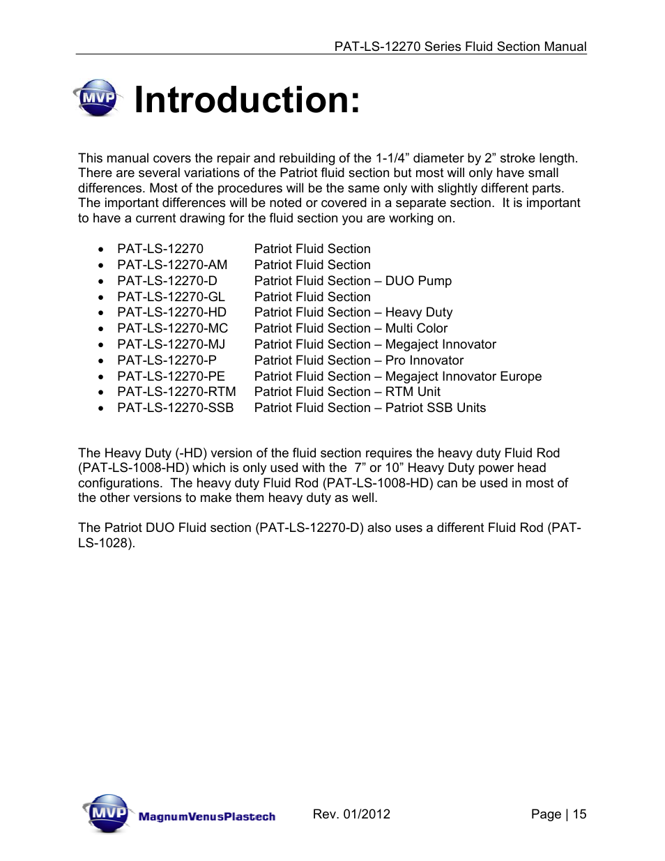 Introduction | Magnum Venus Plastech PATRIOT 1-1_4 PAT-LS-12270 User Manual | Page 15 / 66