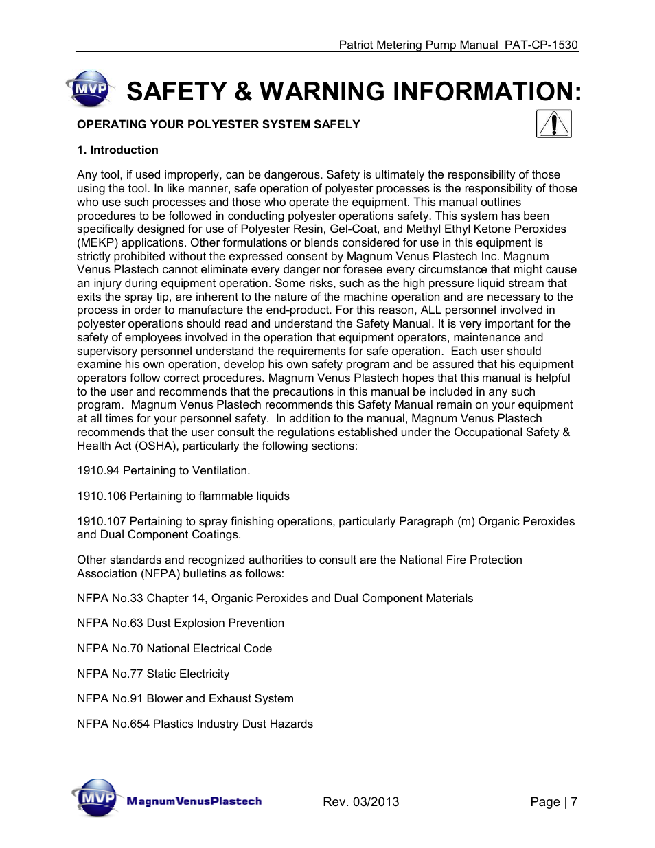 Safety & warning information | Magnum Venus Plastech PATRIOT PAT-CP-1530-ADH User Manual | Page 7 / 32