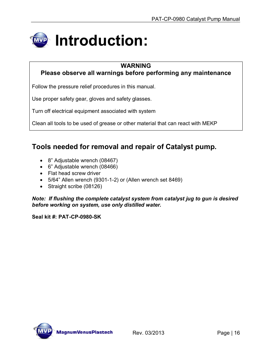Introduction | Magnum Venus Plastech PATRIOT PAT-CP-0980-S User Manual | Page 16 / 29