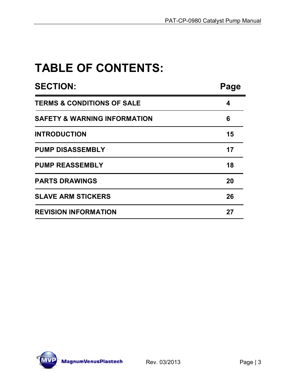 Magnum Venus Plastech PATRIOT PAT-CP-0980-S User Manual | Page 3 / 29