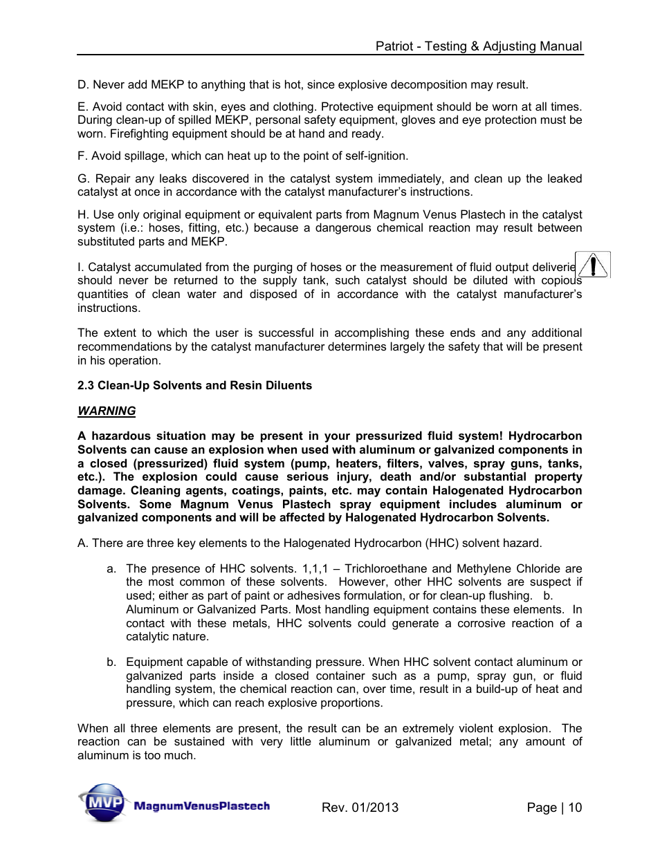 Magnum Venus Plastech PATRIOT TESTING & ADJUSTING User Manual | Page 10 / 55