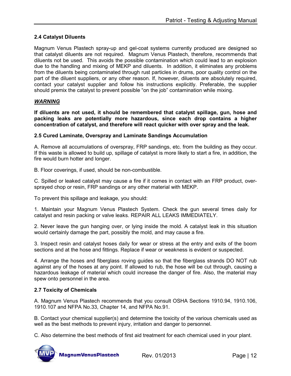 Magnum Venus Plastech PATRIOT TESTING & ADJUSTING User Manual | Page 12 / 55