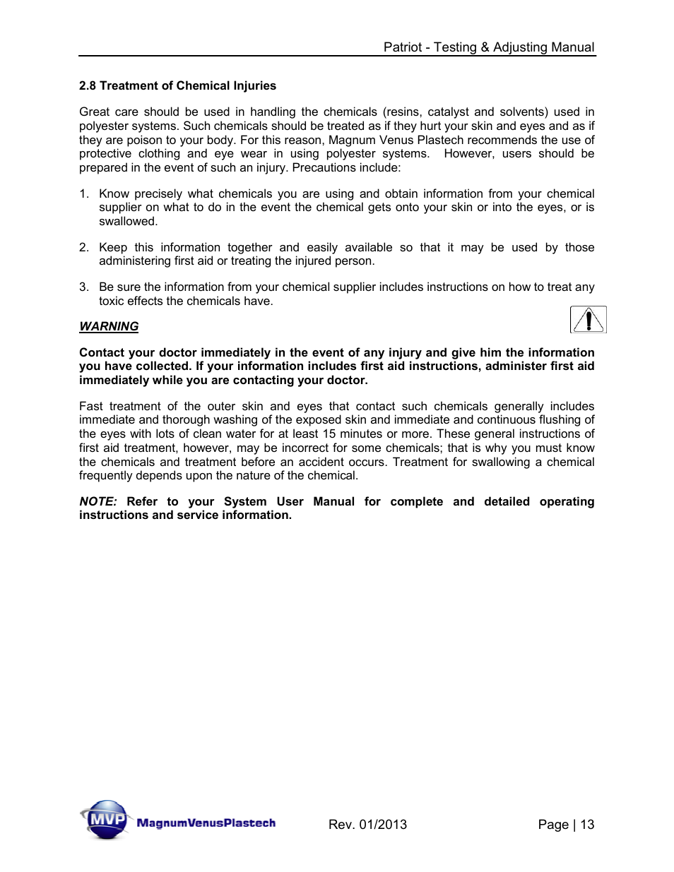 Magnum Venus Plastech PATRIOT TESTING & ADJUSTING User Manual | Page 13 / 55