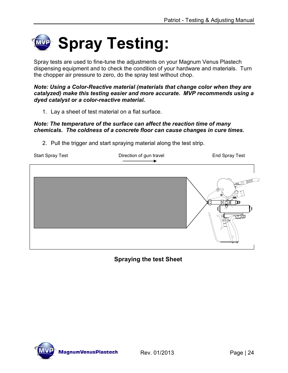 Spray testing | Magnum Venus Plastech PATRIOT TESTING & ADJUSTING User Manual | Page 24 / 55