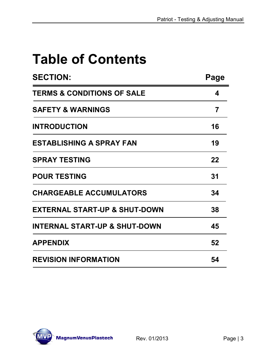 Magnum Venus Plastech PATRIOT TESTING & ADJUSTING User Manual | Page 3 / 55