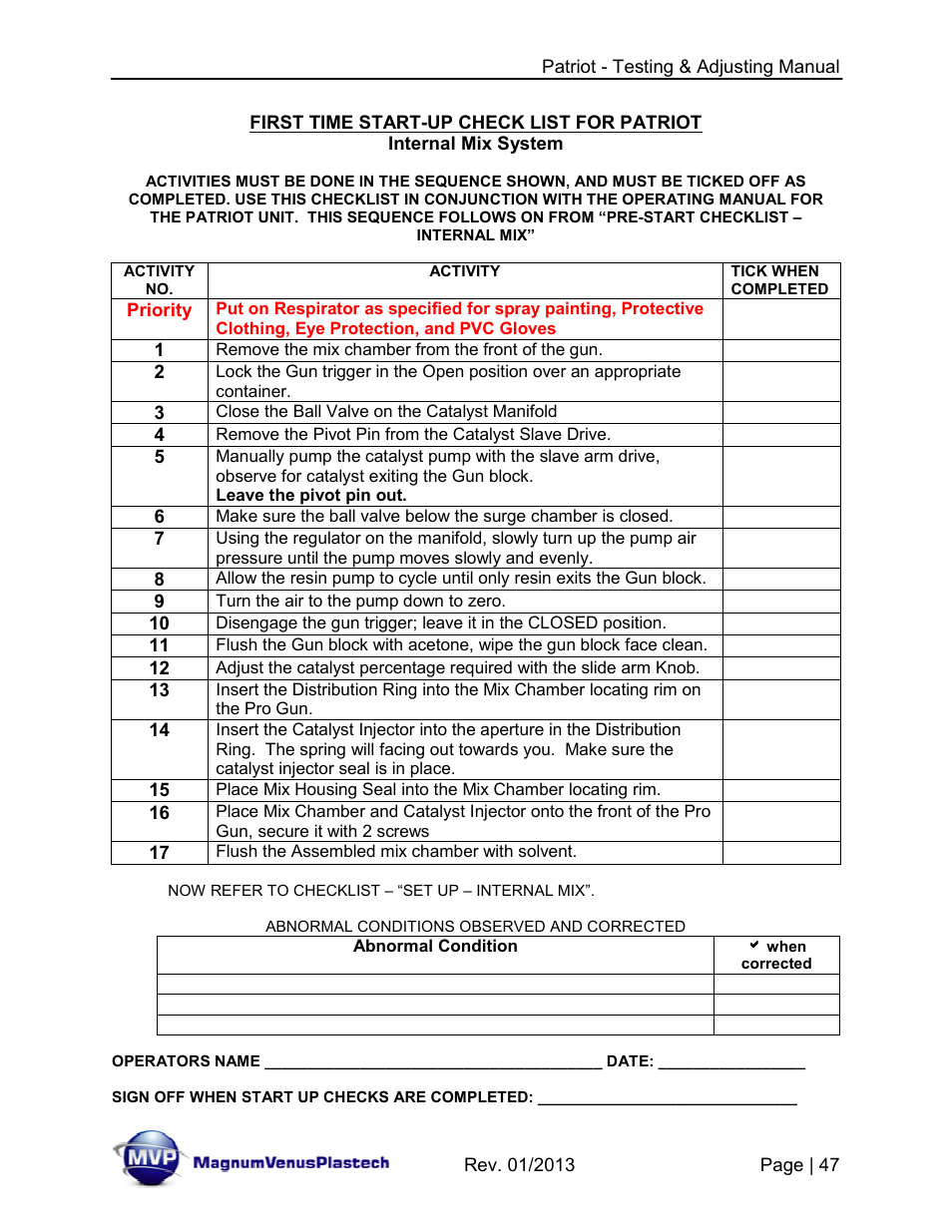 Magnum Venus Plastech PATRIOT TESTING & ADJUSTING User Manual | Page 47 / 55