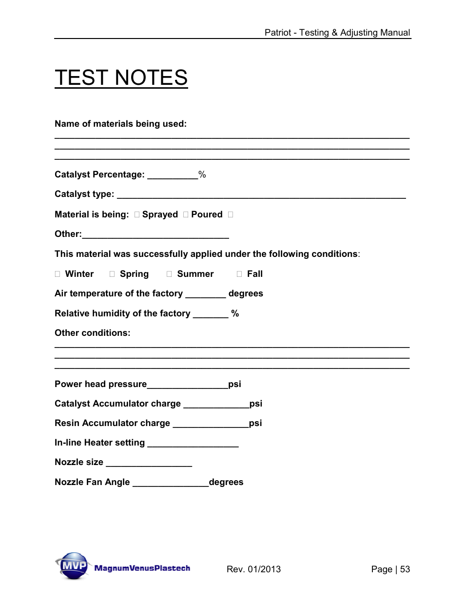 Magnum Venus Plastech PATRIOT TESTING & ADJUSTING User Manual | Page 53 / 55